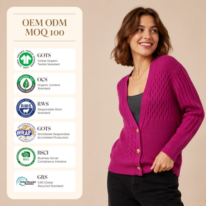 <span class=keywords><strong>Cardigan</strong></span> da Donna Personalizzato in Maglia Testurizzata a Collo a V, Colore <span class=keywords><strong>Fucsia</strong></span> Magenta - Product Image 2