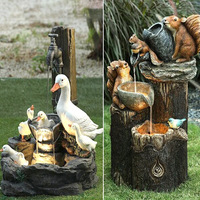 Conception de jardin de fontaine de patio avec lumière solaire à LED fournitures de jardinage décor extérieur canard écureuil énergie solaire pendentif en résine