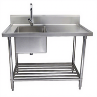 Fabrikasi Baja Dapur Komersial, Bak Pencairan Es Satu Lubang dari Baja Tahan Karat 304, Wastafel Ganda