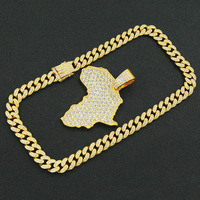 Collier avec pendentif carte d'Afrique en or massif, chaîne cubaine de 13 mm pour homme, bijoux tendance hip-hop