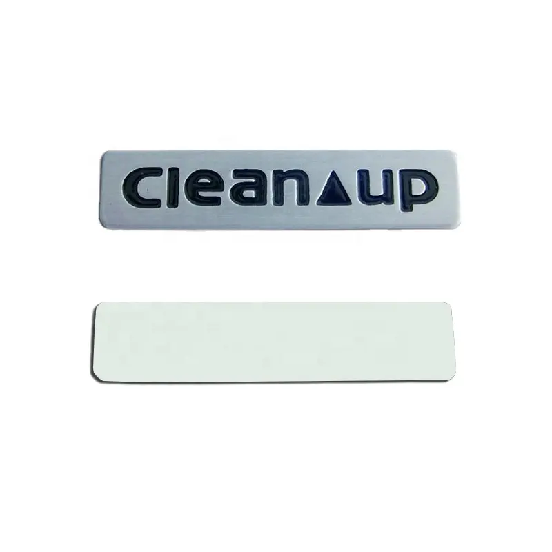 Custom rectangle shape clean up logo metal plate for engraving with adhesive backed