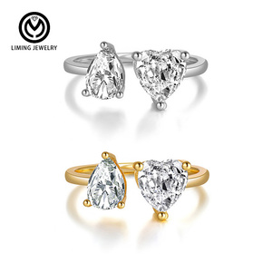 Anillo Personalizado de Moda AR057, Anillos Ajustables de Plata de Ley 925 con Forma de Gota de Agua y Corazón para Mujer, Joyería Fina - Product Image 1