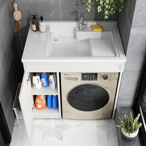 Mueble de lavandería con lavabo blanco, de pie, incluye lavabo para uso en baño y balcón. - Product Image 3