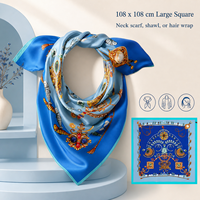 Écharpe carrée en soie de mûrier épaissie 19 Momme, imprimé numérique bleu, style romantique français, châle pour femme, foulard toutes saisons