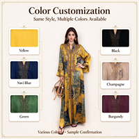 Abaya chic et élégante pour femmes, robe musulmane brodée à la main en polyester, longueur cheville, manches longues, respirante, été automne