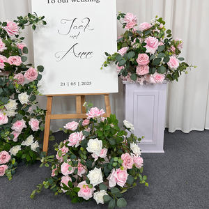 Boule de fleurs artificielles en soie réaliste, blanche, rose et verte, décoration pour les lieux de mariage romantiques - Product Image 3