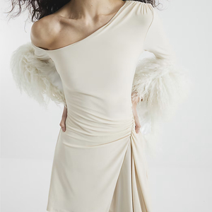 Women Asymmetric Neckline <strong>Dress</strong> Ruched Detailed Skirts Color <strong>Hanky</strong> <strong>Hem</strong> Shorts <strong>Dress</strong> - Product Image 3