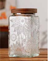 Botol Madu Kaca 500ml 700ml 1000ml dengan Tutup Kayu/Bambu, Wadah Kaca untuk Saus Cabai, Acar, Selai, Botol Kaleng