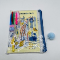 Ensemble de papeterie sur le thème du chat mignon, ensemble d'art pour enfants avec sac à fermeture éclair à pompons, cadeau d'anniversaire pour enfants