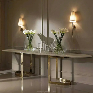 Luxury Modern Living Room Hotel Apartment Farmhouse Stainless Steel Base Oval White Marble Top <b>Console</b> <b>Table</b> 685 Marble Top Cons - Product Image 4