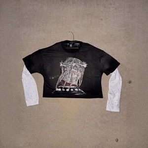 <span class=keywords><strong>Camiseta</strong></span> de algodón pesado con lavado ácido Pearl Vintage Street Wear para hombre con estampado de abullonado en 3D y manga larga en capas para la moda - Product Image 6