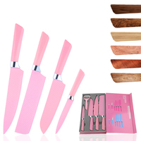 Ustensiles de cuisine personnalisés en gros 6 pièces ensembles de couteaux de chef rose couteaux faits à la main ensembles de couteaux de cuisine en acier inoxydable