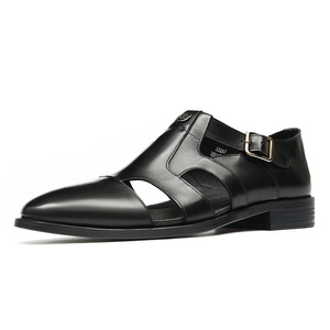 T-Strap Genuine Leather <b>Closed</b> Toe <b>Sandals</b> Breathable Buckle Strap Classic Men's Formal Summer Shoes - Product Image 5