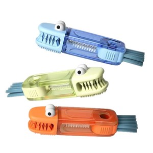 Petite brosse en silicone en forme de crocodile 4 en 1 multifonctionnelle pour le nettoyage des biberons, des couvercles et des tétines, avec un bord en U - Product Image 1