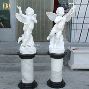 Juego de Estatuas de Querubín Musical de Mármol Blanco Talladas a Mano, Escultura de Ángel Clásica para Decoración de Jardín Exterior - Product Image 5