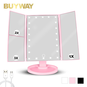 Magnifying trifold trang điểm bảng gương thông minh điều khiển cảm ứng thắp sáng đứng lên bàn <span class=keywords><strong>LED</strong></span> ánh sáng gương Vanity trang điểm <span class=keywords><strong>Led</strong></span> Gương - Product Image 1