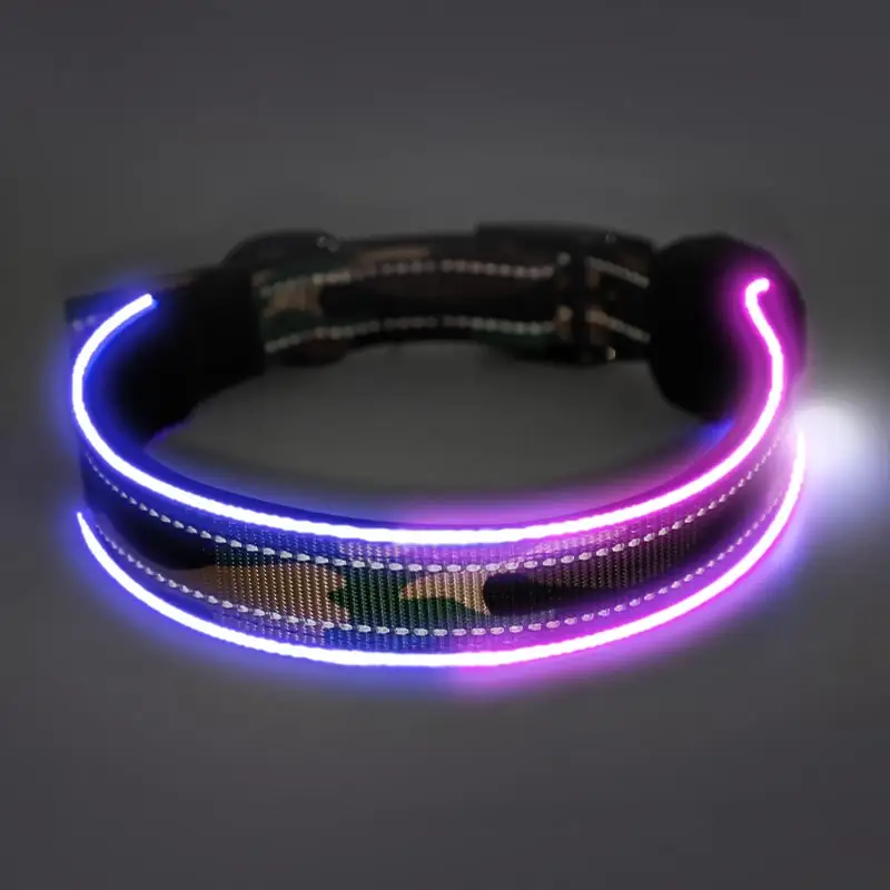 Reflective soft personalized large metal buckle heavy duty custom neoprene dog collar usb rechargeable led light up dog collars