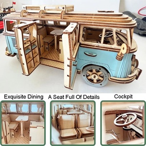 226Pcs Phong Cách Châu Âu Cắm Trại Van <span class=keywords><strong>3D</strong></span> Bằng Gỗ Câu Đố Đồ Chơi Trẻ Em Tự Làm Xây Dựng Retro Xe Buýt Ghép Hình Gỗ Mô Hình Làm Bộ Dụng Cụ Giáo Dục Đồ Chơi - Product Image 4