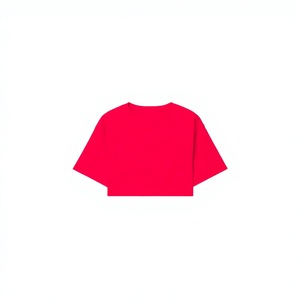 Women's <b>Red</b> <b>Cropped</b> Knitted T-Shirt O-Neck Short Sleeve Loose Fit Solid Color Casual <b>Top</b> Spring Summer Style - Product Image 1