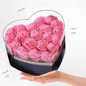 D151 Roses immortelles préservées Rose éternelle fleurs conservées Saint Valentin pour toujours fleurs forme de coeur boîte rose personnalisée - Product Image 5