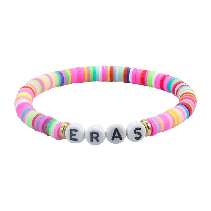 Nouvelle arrivée amitié couleurs personnalisées à la main en argile polymère souple recharges initiales lettre à facettes argile perles en céramique Bracelet ensemble