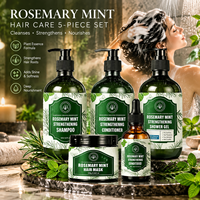 Ensemble de soins capillaires et corporels fortifiants à la menthe et au romarin, combo 5 pièces, soin du cuir chevelu, shampoing, après-shampoing, OEM, ODM, étiquette privée
