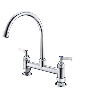 Chrome Deck Mount Dual Lever Xử Lý Cổ Ngỗng Bàn Làm Việc Nhà Bếp Bồn Rửa Và Phòng Đựng Thức Ăn Mixer Vòi Tap Với Swing Vòi Phun - Product Image 1