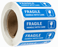 Étiquettes fragiles en papier couché personnalisées, manipuler avec soin, rouleau d'autocollants bleus auto-adhésifs pour cartons d'expédition, vente en gros, usine
