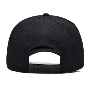 OEM 6 Panel siyah yapılandırılmış Snapback şapka ile özel <span class=keywords><strong>logo</strong></span> deri <span class=keywords><strong>logo</strong></span> halat Snapback kap su geçirmez delikli düz yapış geri