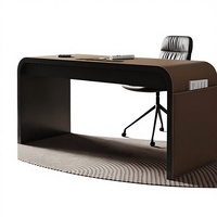 Bureau de direction moderne en cuir, bureau d'écriture incurvé de luxe avec rangement latéral, poste de travail minimaliste pour bureau à domicile
