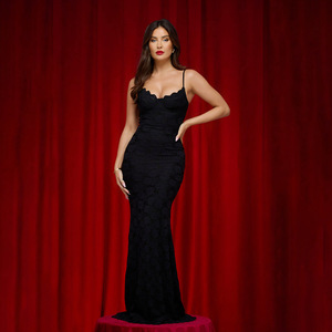 Vestido largo ajustado de encaje con escote festoneado y espalda descubierta para mujer, color liso, poliéster, origen Yiwu FDC1377 - Product Image 3