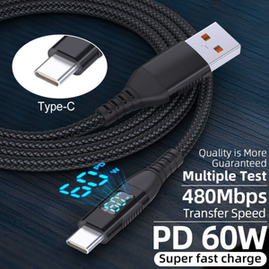 Câble USB Type-C tressé à charge rapide 5A, LED HD numérique, conducteur en cuivre pur, nylon, 1 m, pour Android et iOS - Product Image 5