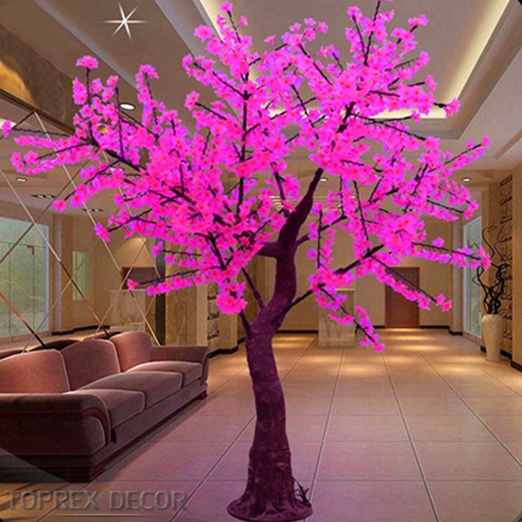 Landscaping LED Artificial Cherry Blossom Tree With Pink Flowers Metal Plant For Wedding Shopping Malls Hotels