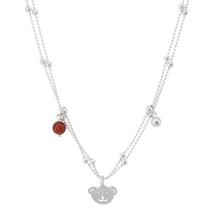 Collar con colgante de oso de doble capa de plata de ley S925 con ágata roja para mujer, joyería elegante para regalo - Product Image 5