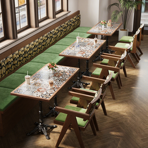 Juego de Muebles de Madera Maciza de Estilo Chino para Cafetería o <span class=keywords><strong>Restaurante</strong></span>, Sofá Cómodo y Moderno, Sillas de Comedor Cuadradas Resistentes, Mesa - Product Image 4