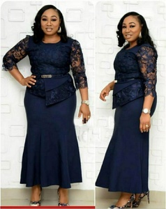 Abiti Africani da Donna Taglie Forti con <span class=keywords><strong>Maniche</strong></span> a <span class=keywords><strong>Tre</strong></span> <span class=keywords><strong>Quarti</strong></span> in Pizzo e Cintura per Cerimonie - Product Image 3