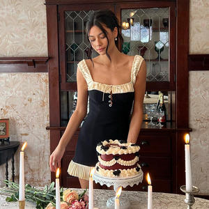 Vestido de Fiesta Sexy Y2K con Tirantes Cruzados, Vestido Corto Elegante sin Mangas con Volantes en el Dobladillo para Mujer, Vestido de Noche Tipo A 2547 - Product Image 1