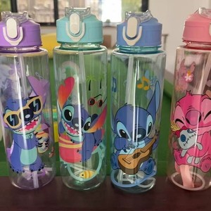 Bouteille d'eau en plastique PC grande capacité Lakuna 900 ml avec paille, couvercle pop-up à un clic, gourde portable à motif de dessin animé avec ventouse - Product Image 5