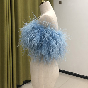 Jancoco New Arrival Strapless Sleeveless Fur Vest Women Ostrich <strong>Feather</strong> <strong>Top</strong> <strong>with</strong> Fur Necklace - Product Image 2