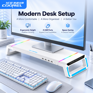 Soporte de Aluminio para Monitor de Portátil con 4 Puertos USB, Almacenamiento para Teclado, Elevador de Escritorio para Computadora, Oficina y Juegos - Product Image 1