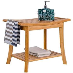 Bambu Shower Bench Shower Stool com prateleira de armazenamento SPA Bath <span class=keywords><strong>Chair</strong></span> para o assento do banheiro ou sala de estar em Door & Outdoor - Product Image 6