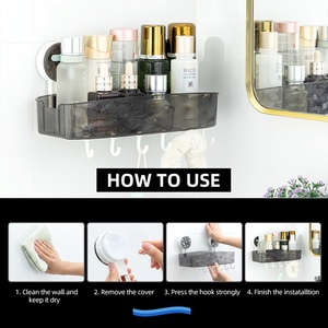 Porte-accessoires de douche mural transparent en plastique moderne, à un seul niveau, pour vaisselle et shampoing, portable et peu encombrant - Product Image 1