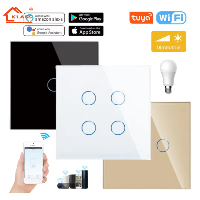 KLASS 220V Tuya Smart Life WiFi Switch Socket CE CB Wireless Remote LED Electrical Wall Switch for Modern Residential Smart Home