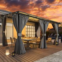 14' x 10' Gazebo voor terras, hardtop, schuine pergola, gordijnen, muskietengaas, wandmontage, zwaar, decoratief