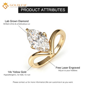 Bague en diamant de culture certifié IGI Goldleaf 14/18K, 1 à 5 carats, DEF VVS-VS, taille marquise, pour cadeau de mariage ou anniversaire - Product Image 5