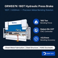 Prensa Plegadora Hidráulica Semiautomática CNC Sincronizada GRWE67K-160T 160 Toneladas 6000mm Acero Inoxidable Bomba de Motor Delem DA-66T