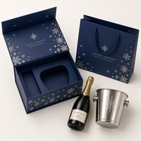 Boîte cadeau personnalisée pour champagne avec seau à glace, boîte rigide bleu royal profond avec feuille d'aluminium argentée, emballage pour fête et célébration
