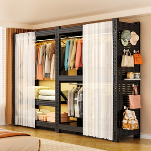 Organisateur de placard de rangement blanc <span class=keywords><strong>Cintre</strong></span> à étagères robuste avec rideau anti-poussière et panneau perforé <span class=keywords><strong>Fr</strong></span> Chambre et dortoir - Product Image 2