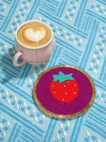 MANTU Sous-verres en perles de riz de style bohème faits à la main, motif mangue pastèque fraise cerise, 2mm, tapis de décoration de bureau en verre