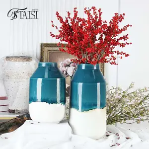 V175 16英寸蓝色花瓶装饰彩色混合花瓶花卉陶瓷花盆